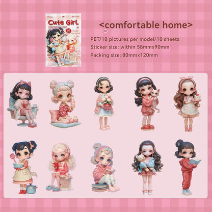 Etori Life Cute Combination Cute Girl Adorable Girl's Casual Stickers Multi-Scene Q Version Doll Hand Account Decorative Pet Stickers for Laptop, Phone Case, Luggage, Photo Album, Children Paper Gift Bag, Room Decoration