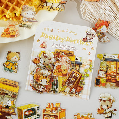 Etori Life 15PCs Warm Series Aesthetic Match Cute Baking Kitten Pattern Small House Stickers for Laptop, Luggage, Photo Album, Guitar, Bicycle, Office Decoration Accessories, Handmade Scrapbooking Supplies, DIY Making, Envelope and Paper Gift Bag