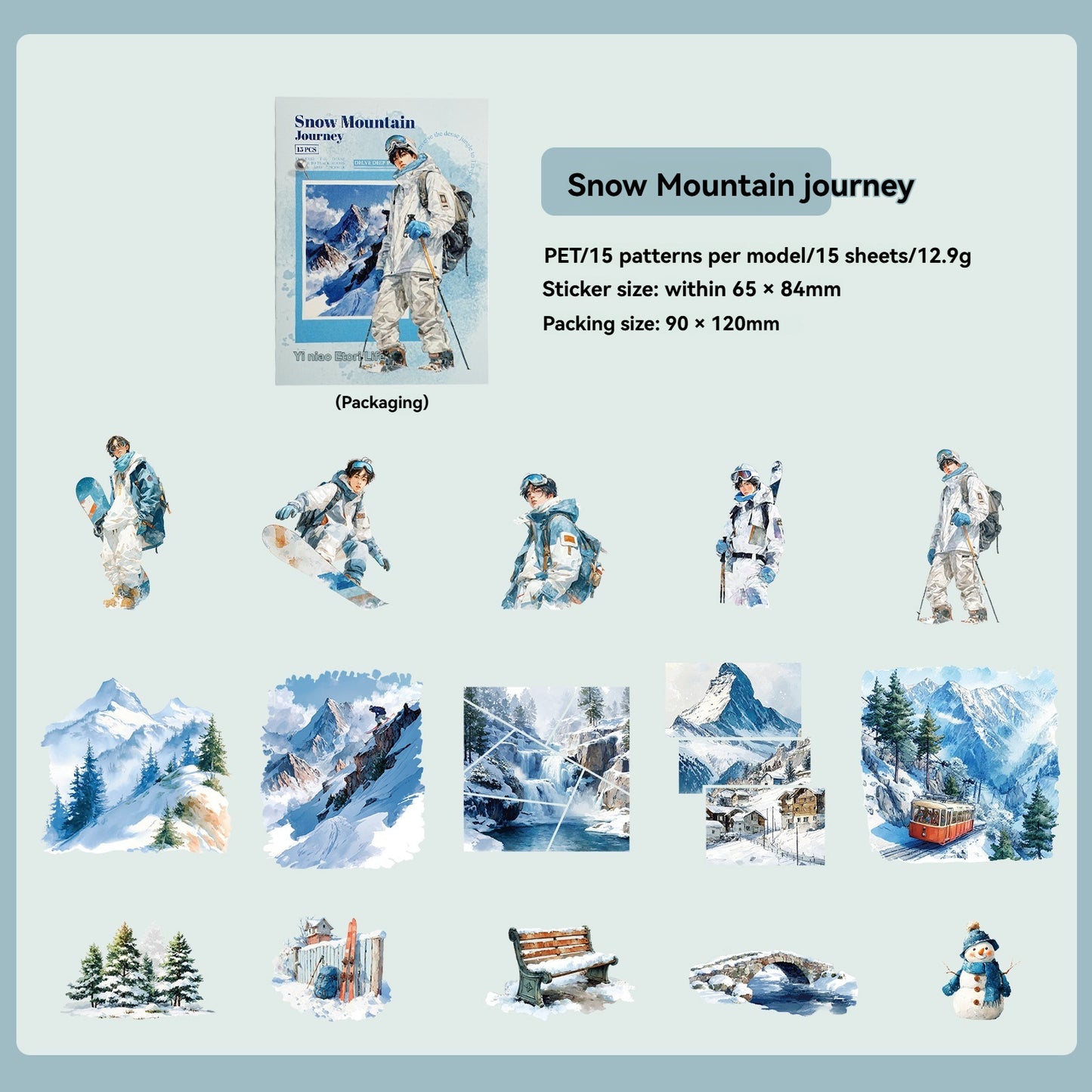 Etori Life 15PCs Adventure Journey Series Retro Mountain Stream Adventure Figures Pattern Pet Sticker Pack for Laptop, Mobile Phone Sticker, Photo Album, Luggage, Room Decoration, Paper Gift Bag, Scrapbook Supplies, Thin Seal, Outdoor Travel
