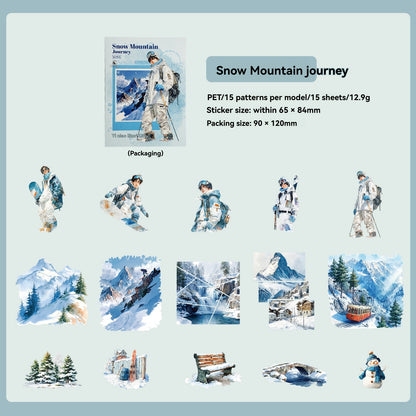 Etori Life 15PCs Adventure Journey Series Retro Mountain Stream Adventure Figures Pattern Pet Sticker Pack for Laptop, Mobile Phone Sticker, Photo Album, Luggage, Room Decoration, Paper Gift Bag, Scrapbook Supplies, Thin Seal, Outdoor Travel