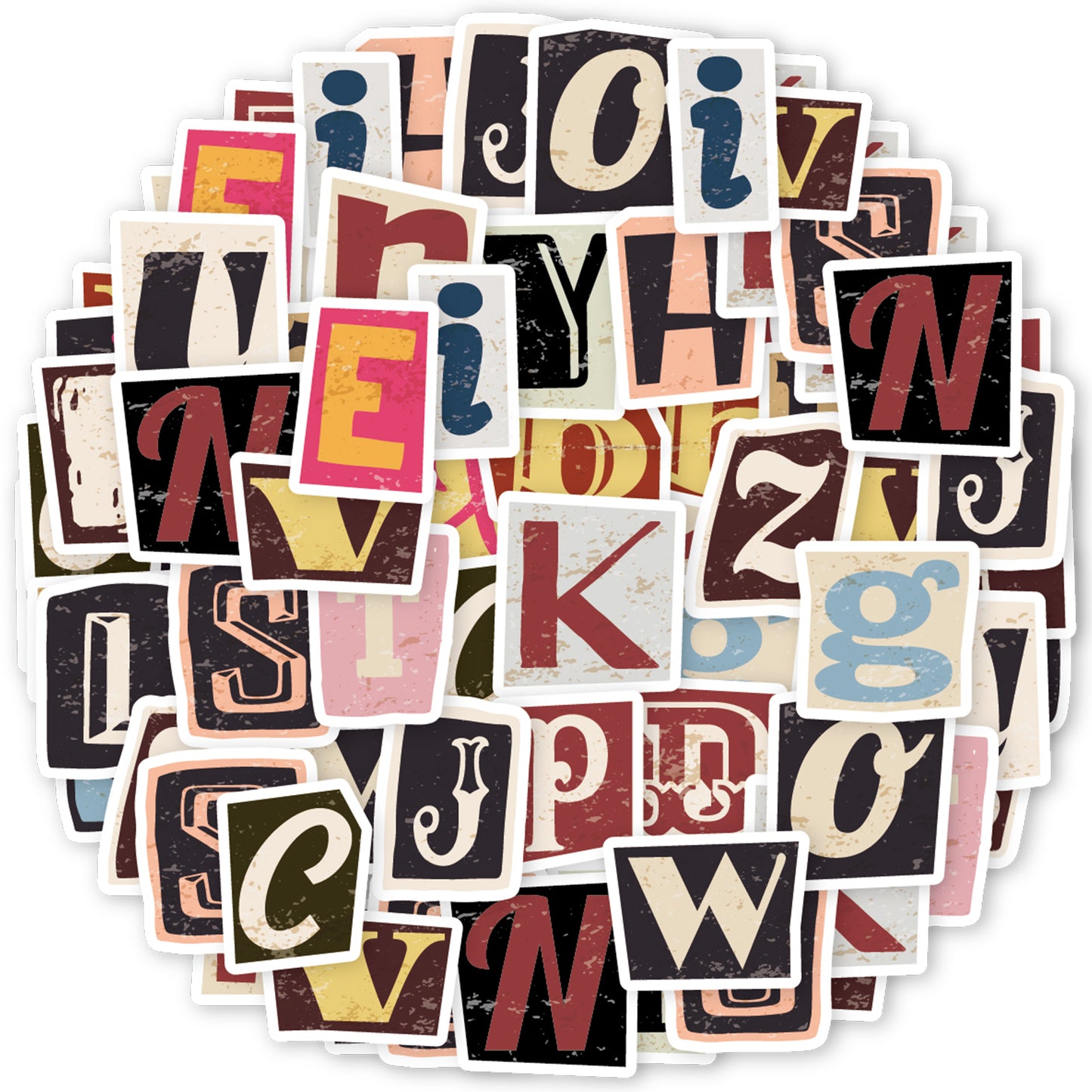 Etori Life Retro Alphabet 46Pcs Classic English Letter Pattern DIY Collage Decorative Material Stickers Laptop, Mobile Phone Stickers, Office Decorations Accessories, Handmade Scrapbook Supplies, DIY Artwork, Card Making, Children's Stickers