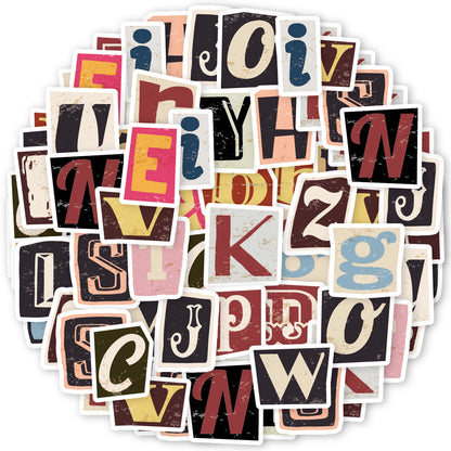 Etori Life Retro Alphabet 46Pcs Classic English Letter Pattern DIY Collage Decorative Material Stickers Laptop, Mobile Phone Stickers, Office Decorations Accessories, Handmade Scrapbook Supplies, DIY Artwork, Card Making, Children's Stickers