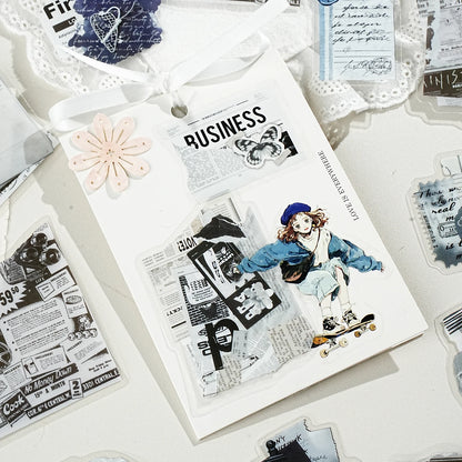 Etori Life Fragment Ensemble Series 15PCs Retro Literary Collage Pet Stickers Old Newspaper Lace Plant Dead Wood Gas Mark Fabric Journal Decoration Material Used for Laptop, Mobile Phone Stickers, Office Decoration Accessories, Handmade Scrapbooking