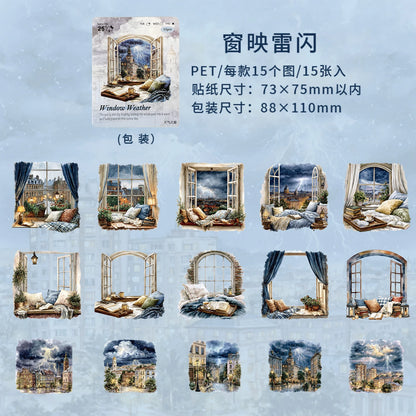 etori life 天气之窗系列 四季风景图案复古贴纸包装饰相册,家居装饰,手工剪贴薄,儿童礼品袋,学生文具,儿童贴纸