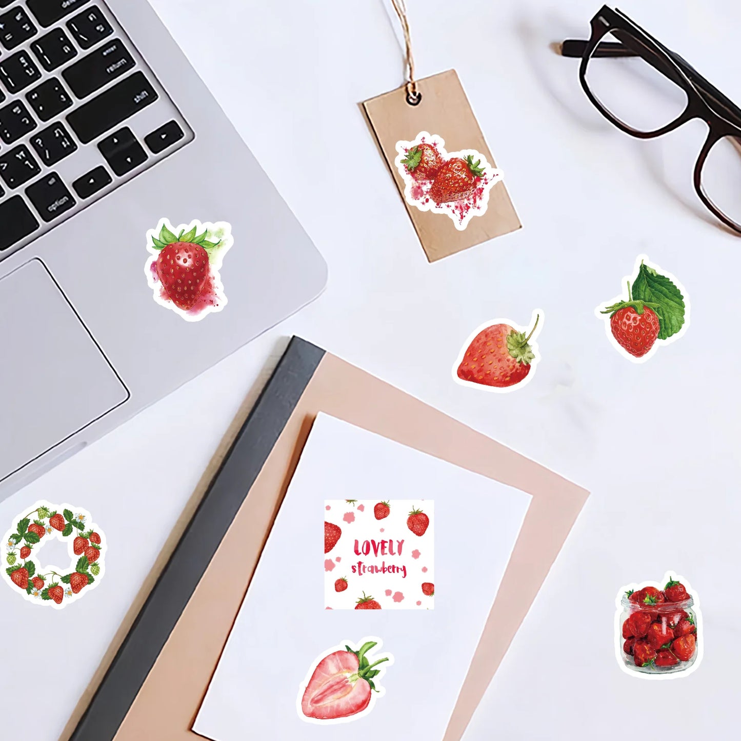 46pcs Strawberry Pattern Small Fresh Creative Stickers for DIY Notebook, Water Bottle, Luggage, Back To School Season Stickers