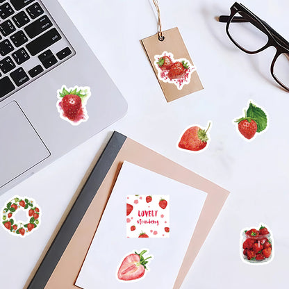 46pcs Strawberry Pattern Small Fresh Creative Stickers for DIY Notebook, Water Bottle, Luggage, Back To School Season Stickers