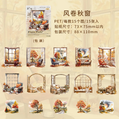 etori life 天气之窗系列 四季风景图案复古贴纸包装饰相册,家居装饰,手工剪贴薄,儿童礼品袋,学生文具,儿童贴纸