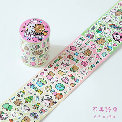 Etori Life Cute New World Series Cartoon Cute Pattern Tape Sticker DIY Laptop, Phone Case, Luggage, Photo Album, Room Decoration, Handmade Scrapbook, Birthday Gift, Encouragement Sticker, Children Sticker
