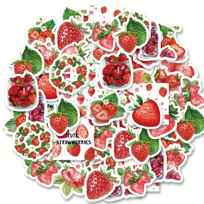 46pcs Strawberry Pattern Small Fresh Creative Stickers for DIY Notebook, Water Bottle, Luggage, Back To School Season Stickers