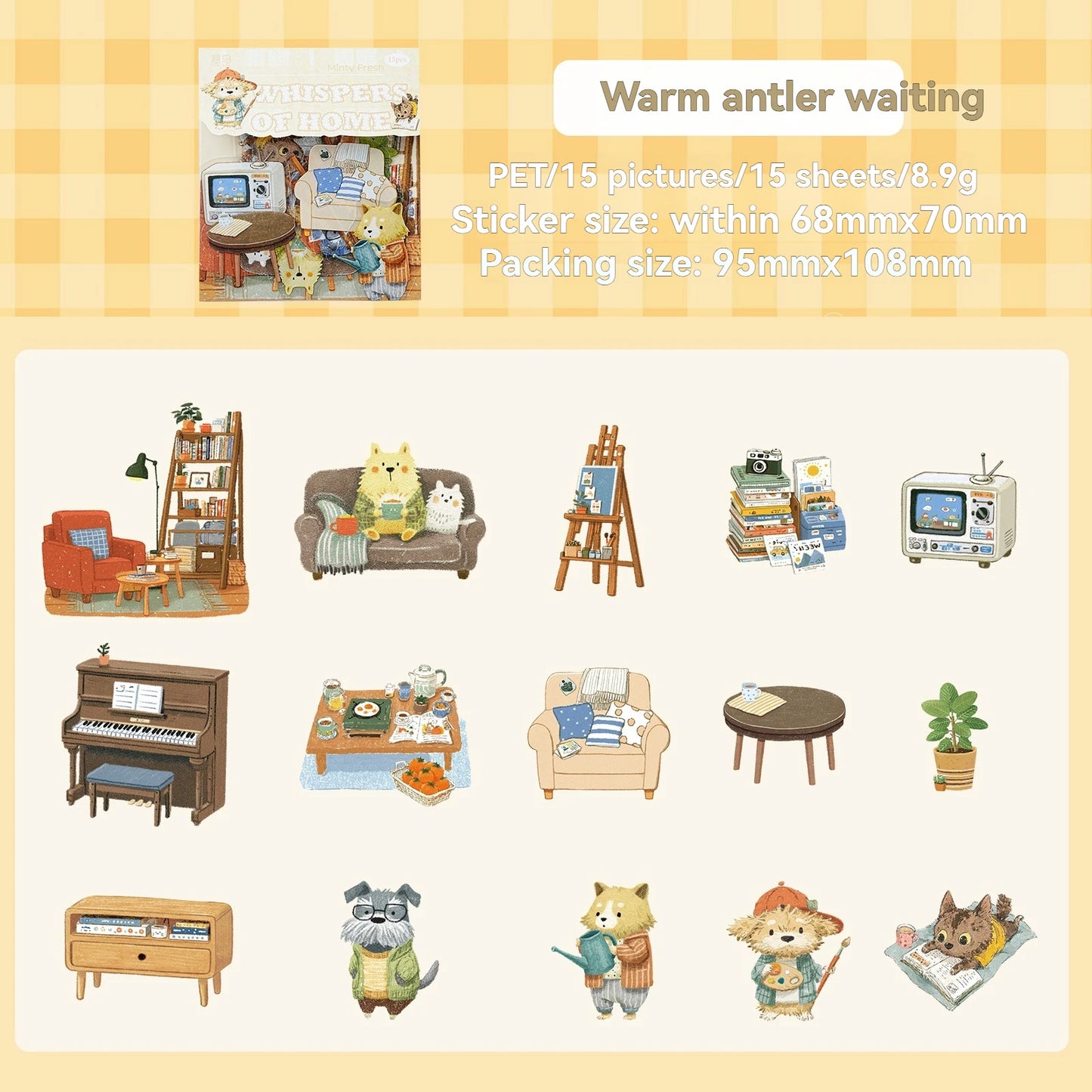 Etori Life Residence Ramble Set Soft and Adorable Small Animal Warm Home Life Scene Collage Hand Account Material Stickers for Laptop, Mobile Phone Stickers, Luggage, Photo Album, Room Decoration, Office Decoration Accessories