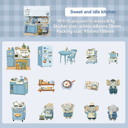 Etori Life Residence Ramble Set Soft and Adorable Small Animal Warm Home Life Scene Collage Hand Account Material Stickers for Laptop, Mobile Phone Stickers, Luggage, Photo Album, Room Decoration, Office Decoration Accessories