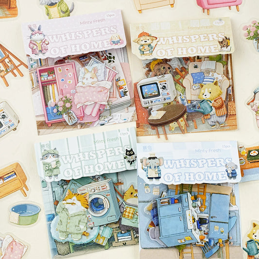 Etori Life Residence Ramble Set Soft and Adorable Small Animal Warm Home Life Scene Collage Hand Account Material Stickers for Laptop, Mobile Phone Stickers, Luggage, Photo Album, Room Decoration, Office Decoration Accessories