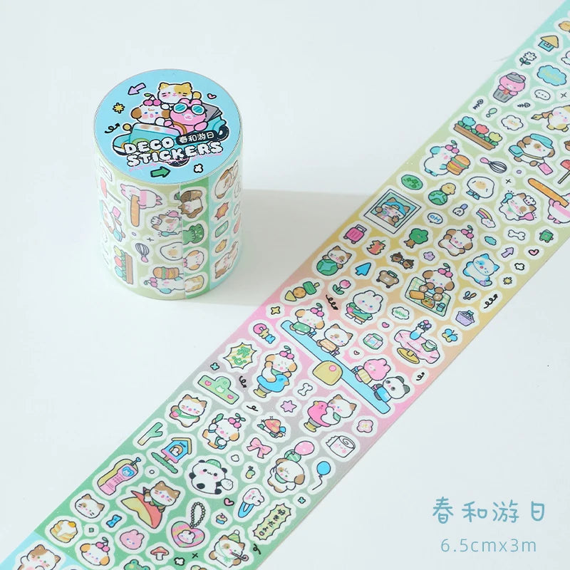 Etori Life Cute New World Series Cartoon Cute Pattern Tape Sticker DIY Laptop, Phone Case, Luggage, Photo Album, Room Decoration, Handmade Scrapbook, Birthday Gift, Encouragement Sticker, Children Sticker