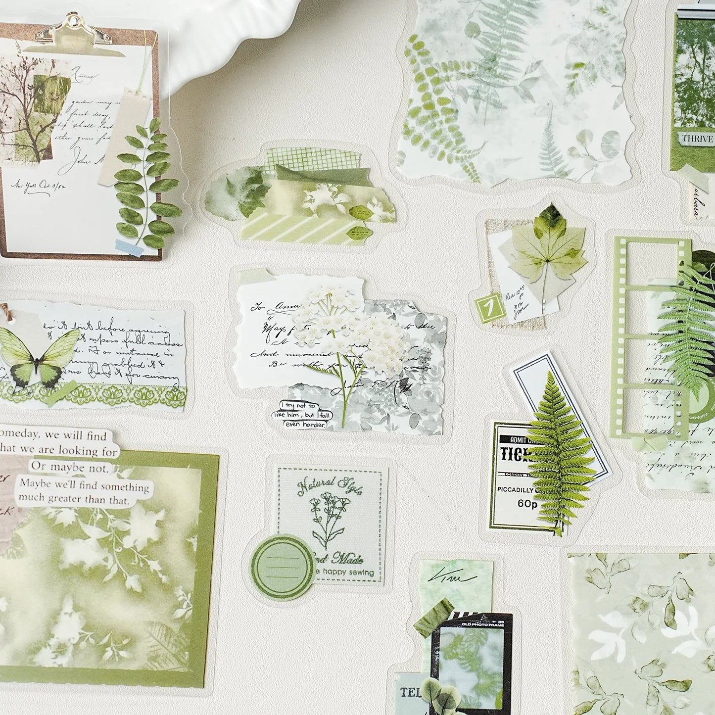 Etori Life Fragment Ensemble Series 15PCs Retro Literary Collage Pet Stickers Old Newspaper Lace Plant Dead Wood Gas Mark Fabric Journal Decoration Material Used for Laptop, Mobile Phone Stickers, Office Decoration Accessories, Handmade Scrapbooking