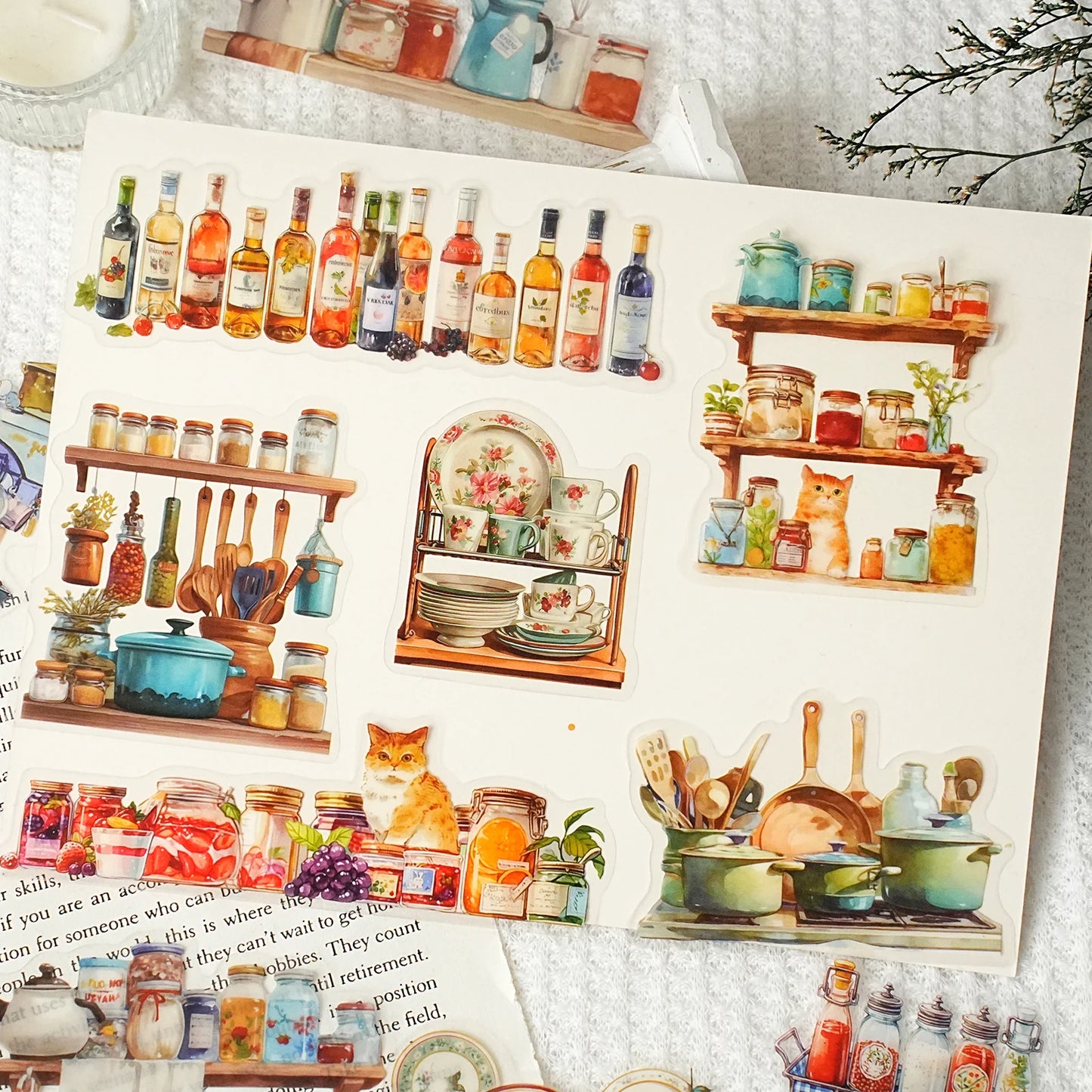 Etori Life 15pcs Vintage Kitchen Cooking Stickers Pack for Scrapbooking, DIY Journals, Stationery Decals, Kids Gift Bags, Handmade Crafts