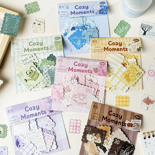 Etori Life Warm Moment Series Vintage Warm Stamp Journal Stickers 20PCs Ins Wind Journal Decoration Small Pattern for Laptop, Mobile Phone Stickers, Luggage, Office Decoration Accessories, Student Paper Gift Bag, Handmade Scrapbooking Supplies
