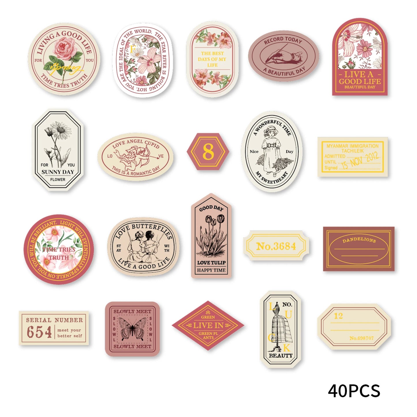 Etori Life 40pcs Gold Foil Stickers Set for Laptops, Suitcases, Water Bottles, Phone Cases, Kids Crafts, Scrapbooking Supplies