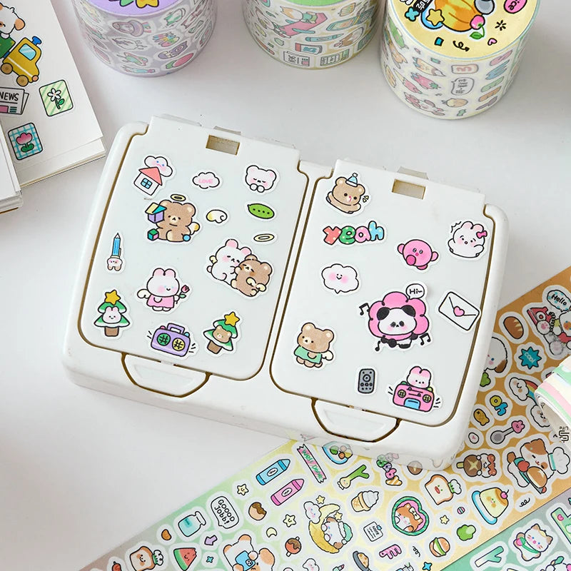 Etori Life Cute New World Series Cartoon Cute Pattern Tape Sticker DIY Laptop, Phone Case, Luggage, Photo Album, Room Decoration, Handmade Scrapbook, Birthday Gift, Encouragement Sticker, Children Sticker