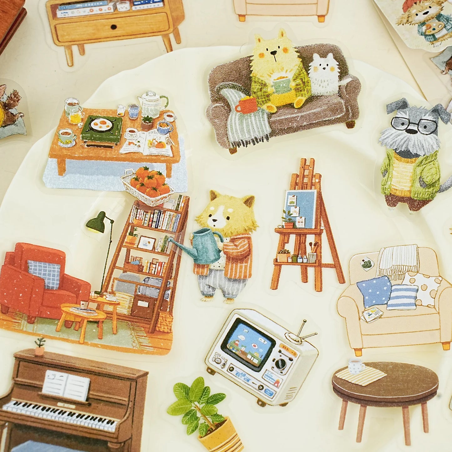 Etori Life Residence Ramble Set Soft and Adorable Small Animal Warm Home Life Scene Collage Hand Account Material Stickers for Laptop, Mobile Phone Stickers, Luggage, Photo Album, Room Decoration, Office Decoration Accessories