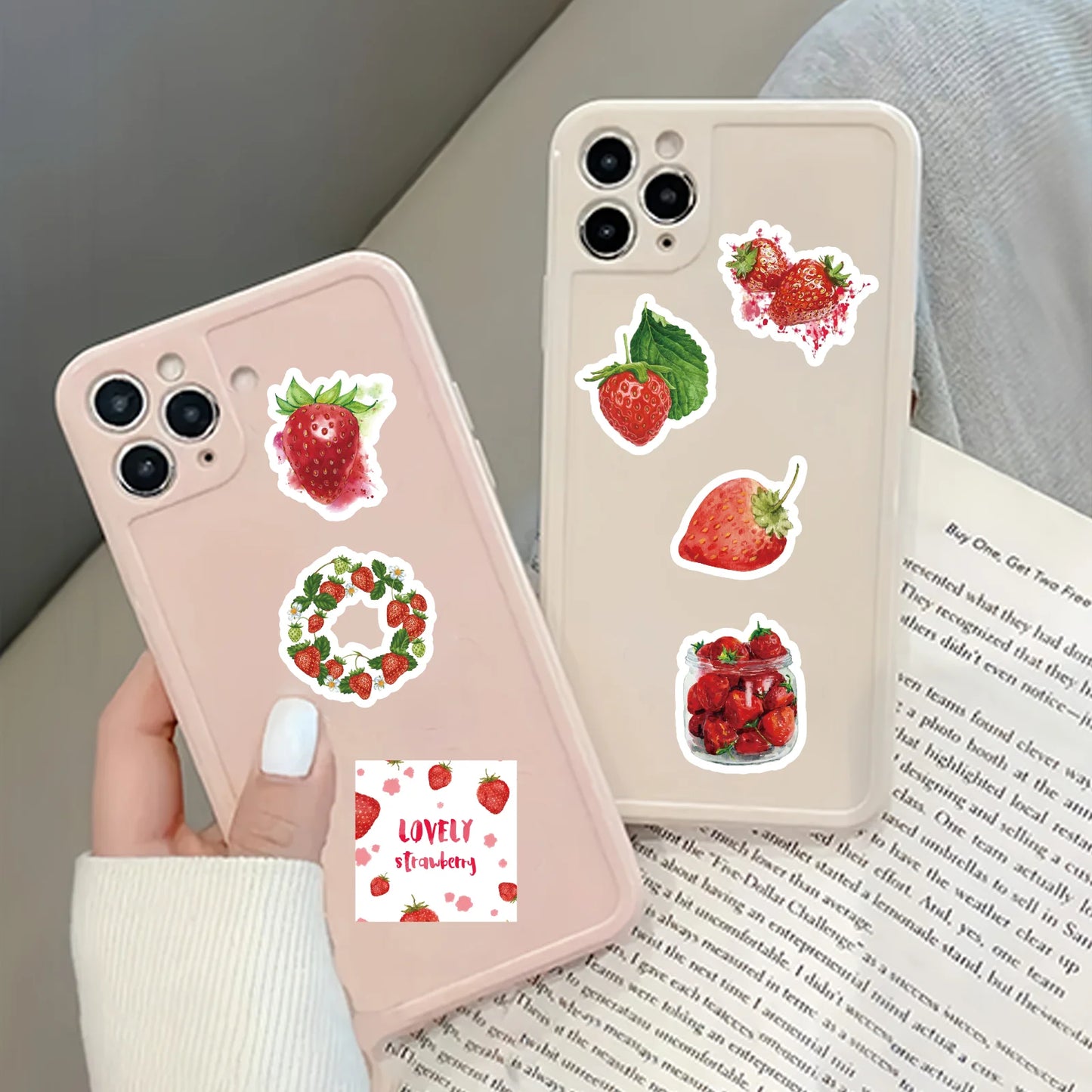 46pcs Strawberry Pattern Small Fresh Creative Stickers for DIY Notebook, Water Bottle, Luggage, Back To School Season Stickers