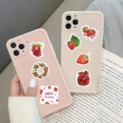 46pcs Strawberry Pattern Small Fresh Creative Stickers for DIY Notebook, Water Bottle, Luggage, Back To School Season Stickers