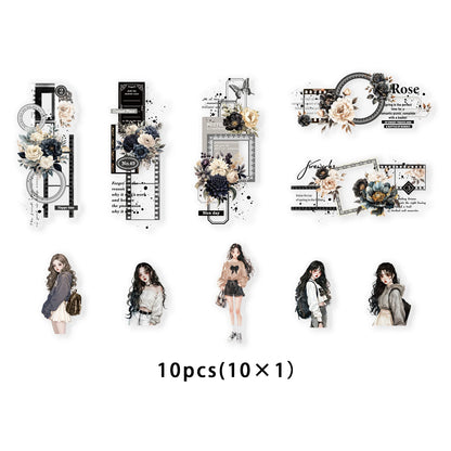 10pcs Bookmark Stickers with Girl Design, Perfect for Laptops, Phone Cases, Suitcases, Albums, DIY Journals & Stationery