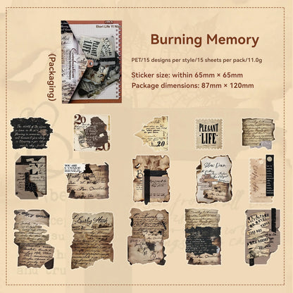 Etori Life Fragment Ensemble Series 15PCs Retro Literary Collage Pet Stickers Old Newspaper Lace Plant Dead Wood Gas Mark Fabric Journal Decoration Material Used for Laptop, Mobile Phone Stickers, Office Decoration Accessories, Handmade Scrapbooking