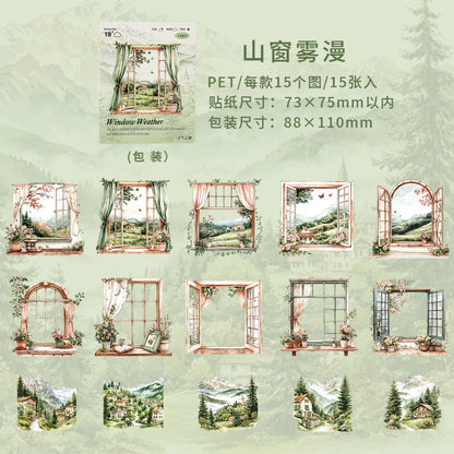 etori life 天气之窗系列 四季风景图案复古贴纸包装饰相册,家居装饰,手工剪贴薄,儿童礼品袋,学生文具,儿童贴纸
