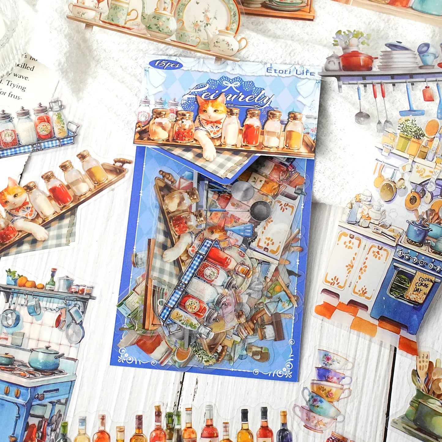 Etori Life 15pcs Vintage Kitchen Cooking Stickers Pack for Scrapbooking, DIY Journals, Stationery Decals, Kids Gift Bags, Handmade Crafts