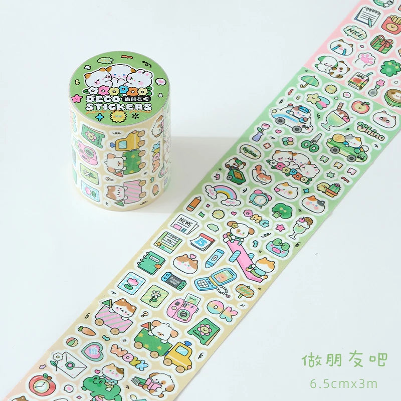 Etori Life Cute New World Series Cartoon Cute Pattern Tape Sticker DIY Laptop, Phone Case, Luggage, Photo Album, Room Decoration, Handmade Scrapbook, Birthday Gift, Encouragement Sticker, Children Sticker