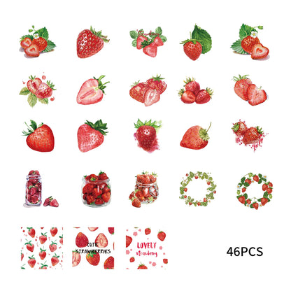46pcs Strawberry Pattern Small Fresh Creative Stickers for DIY Notebook, Water Bottle, Luggage, Back To School Season Stickers