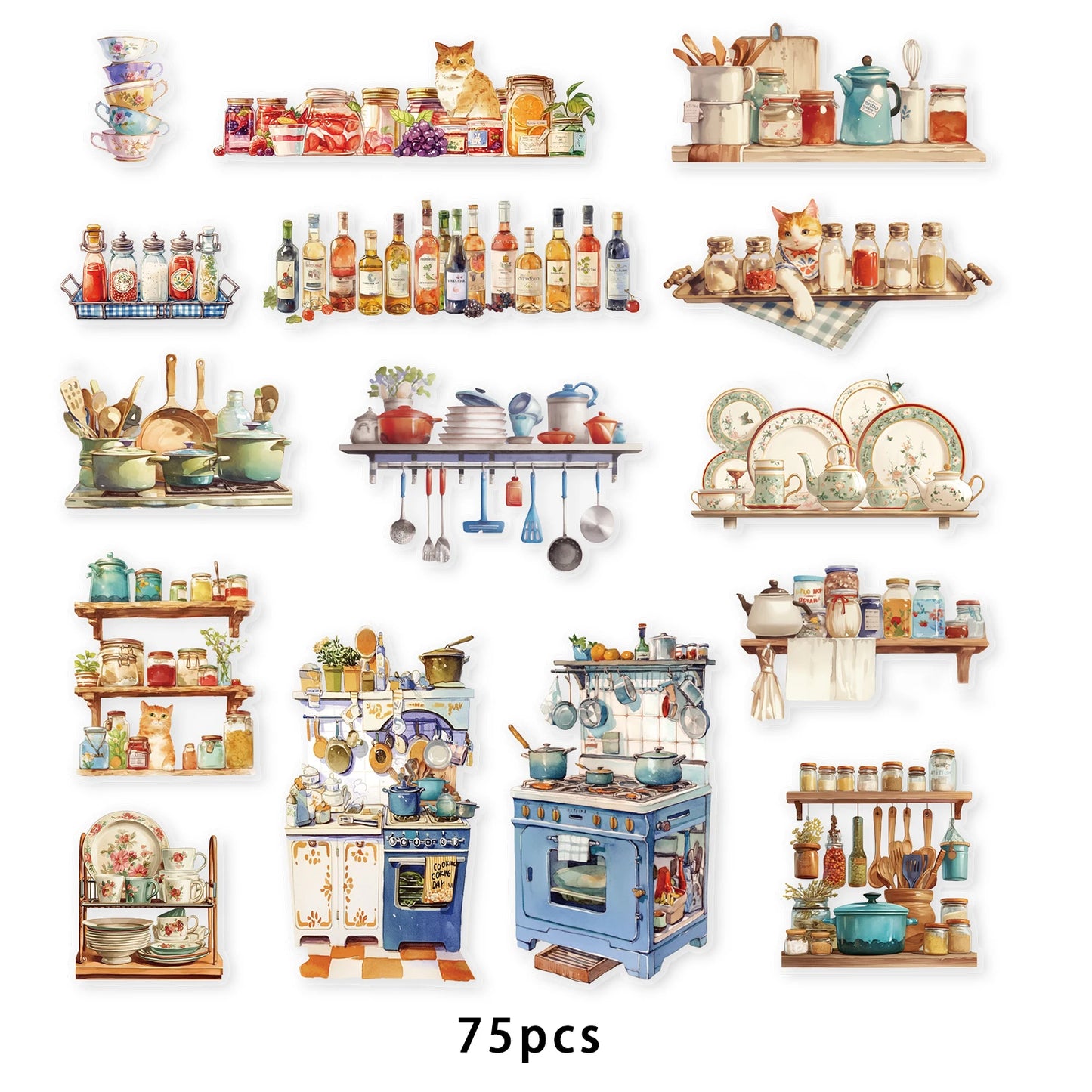 Etori Life 15pcs Vintage Kitchen Cooking Stickers Pack for Scrapbooking, DIY Journals, Stationery Decals, Kids Gift Bags, Handmade Crafts