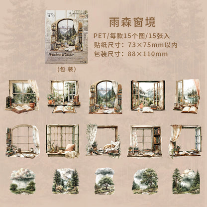 etori life 天气之窗系列 四季风景图案复古贴纸包装饰相册,家居装饰,手工剪贴薄,儿童礼品袋,学生文具,儿童贴纸