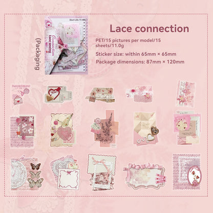Etori Life Fragment Ensemble Series 15PCs Retro Literary Collage Pet Stickers Old Newspaper Lace Plant Dead Wood Gas Mark Fabric Journal Decoration Material Used for Laptop, Mobile Phone Stickers, Office Decoration Accessories, Handmade Scrapbooking