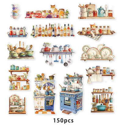 Etori Life 15pcs Vintage Kitchen Cooking Stickers Pack for Scrapbooking, DIY Journals, Stationery Decals, Kids Gift Bags, Handmade Crafts