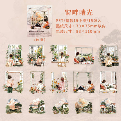 etori life 天气之窗系列 四季风景图案复古贴纸包装饰相册,家居装饰,手工剪贴薄,儿童礼品袋,学生文具,儿童贴纸