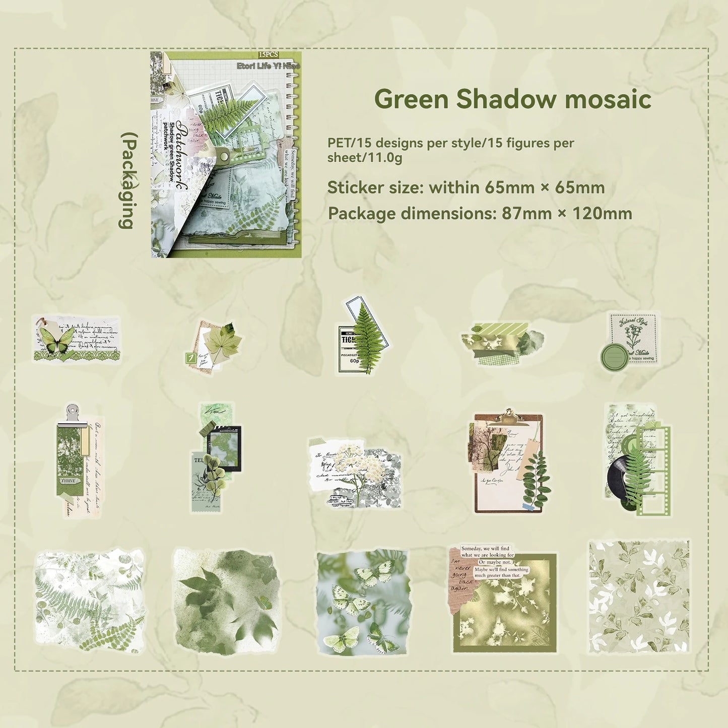 Etori Life Fragment Ensemble Series 15PCs Retro Literary Collage Pet Stickers Old Newspaper Lace Plant Dead Wood Gas Mark Fabric Journal Decoration Material Used for Laptop, Mobile Phone Stickers, Office Decoration Accessories, Handmade Scrapbooking