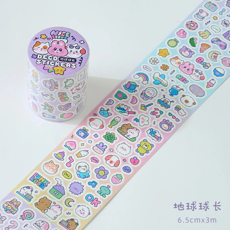Etori Life Cute New World Series Cartoon Cute Pattern Tape Sticker DIY Laptop, Phone Case, Luggage, Photo Album, Room Decoration, Handmade Scrapbook, Birthday Gift, Encouragement Sticker, Children Sticker