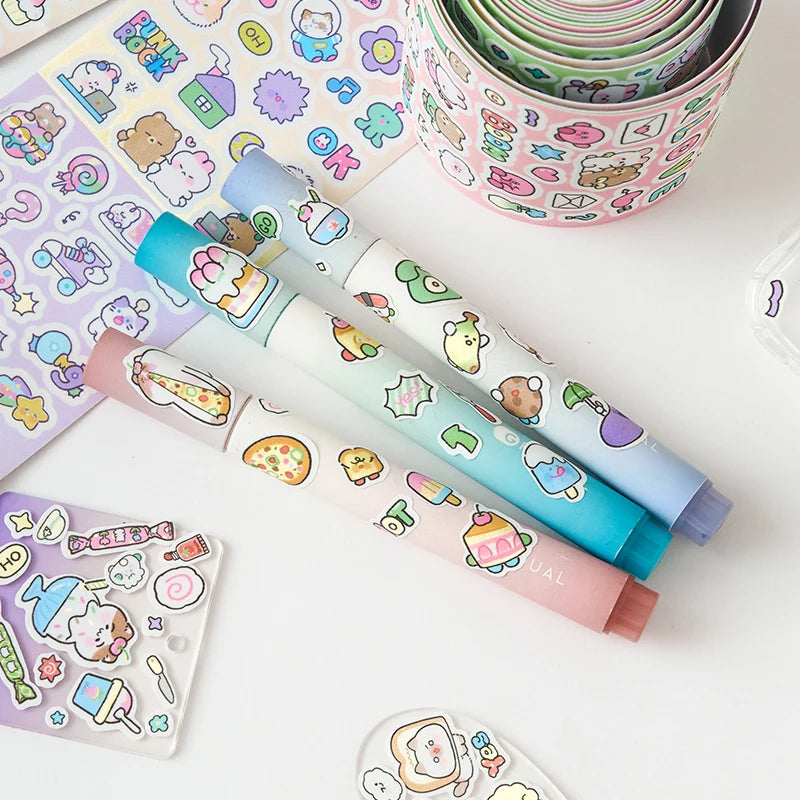 Etori Life Cute New World Series Cartoon Cute Pattern Tape Sticker DIY Laptop, Phone Case, Luggage, Photo Album, Room Decoration, Handmade Scrapbook, Birthday Gift, Encouragement Sticker, Children Sticker