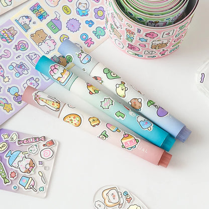 Etori Life Cute New World Series Cartoon Cute Pattern Tape Sticker DIY Laptop, Phone Case, Luggage, Photo Album, Room Decoration, Handmade Scrapbook, Birthday Gift, Encouragement Sticker, Children Sticker