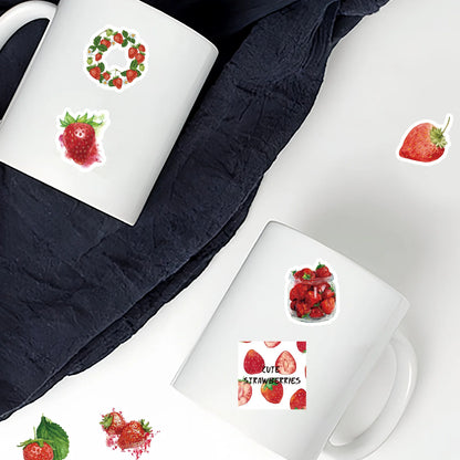 46pcs Strawberry Pattern Small Fresh Creative Stickers for DIY Notebook, Water Bottle, Luggage, Back To School Season Stickers