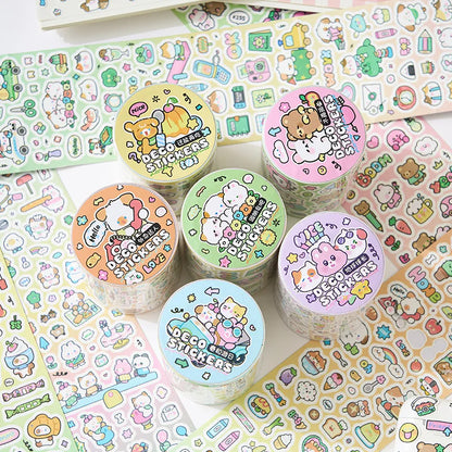 Etori Life Cute New World Series Cartoon Cute Pattern Tape Sticker DIY Laptop, Phone Case, Luggage, Photo Album, Room Decoration, Handmade Scrapbook, Birthday Gift, Encouragement Sticker, Children Sticker
