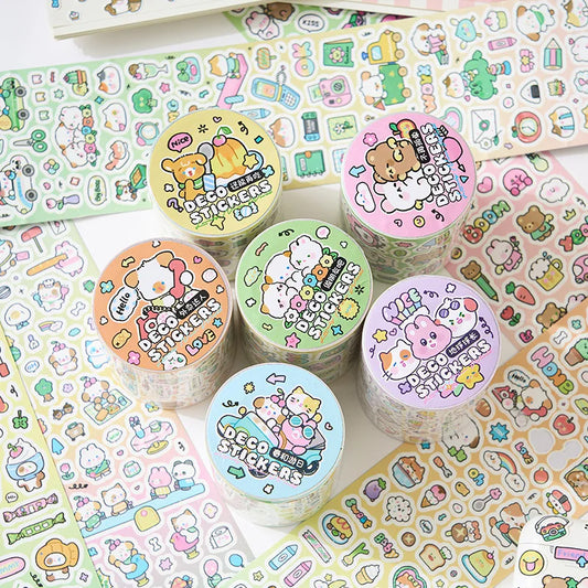 Etori Life Cute New World Series Cartoon Cute Pattern Tape Sticker DIY Laptop, Phone Case, Luggage, Photo Album, Room Decoration, Handmade Scrapbook, Birthday Gift, Encouragement Sticker, Children Sticker
