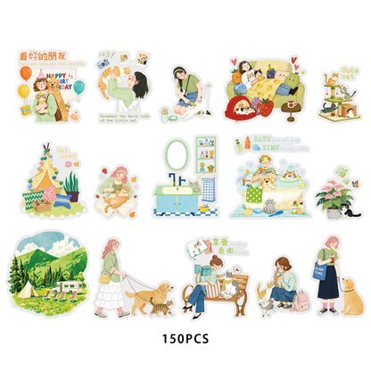 Etori Life 15PCs Outdoor Walking Pet Sofa Suction MiiOW Object Sticker Album Journal Book Stationery Decoration Accessories Suitable for Laptop, Mobile Phone Back, Handbag, Album, Diary, Pencil Box, Pen Holder, Family Plan Thin, Notepad