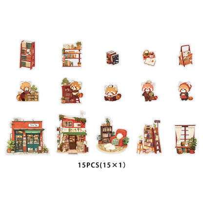 Etori Life 15PCs Cute Red Lesser Panda Matching Books Art Aesthetic Pattern Pet Sticker Pack for Laptop, Luggage, Diary, Photo Album, Handmade Scrapbooking Supplies, Office Decoration Accessories, Envelopes and Paper Gift Bag, Birthday Party Gifts