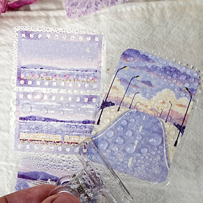 Etori Life 30PCs Purple Lavender Landscape Hand Ledger Sticker Dream Healing Series DIY Decorative Stickers Suitable for Laptop, Luggage, Water Bottle, Guitar, Photo Album, Handmade Scrapbooking Supplies, Room Decoration, Office Decoration Accessories