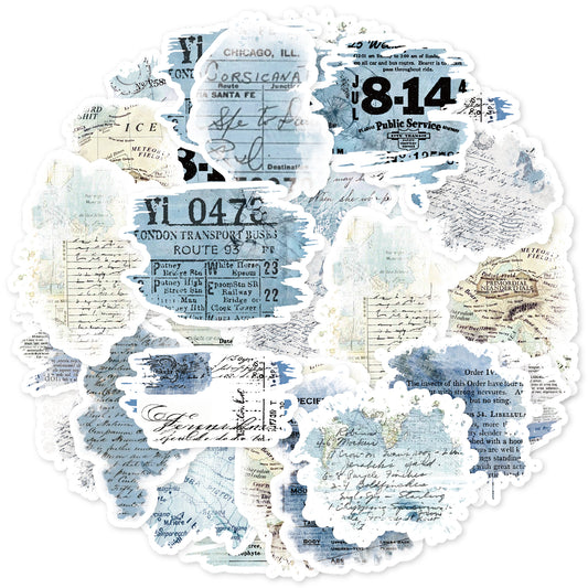 Etori Life 30PCs Vintage Distressed English Newspaper Stickers Blues Old Paper Decorative Sticker Suitable for Handmade Scrapbooking Supplies, Laptop, Luggage, DIY Making, Office Decoration Accessories, Art Aesthetics, Magazines and Paper Gift Bag