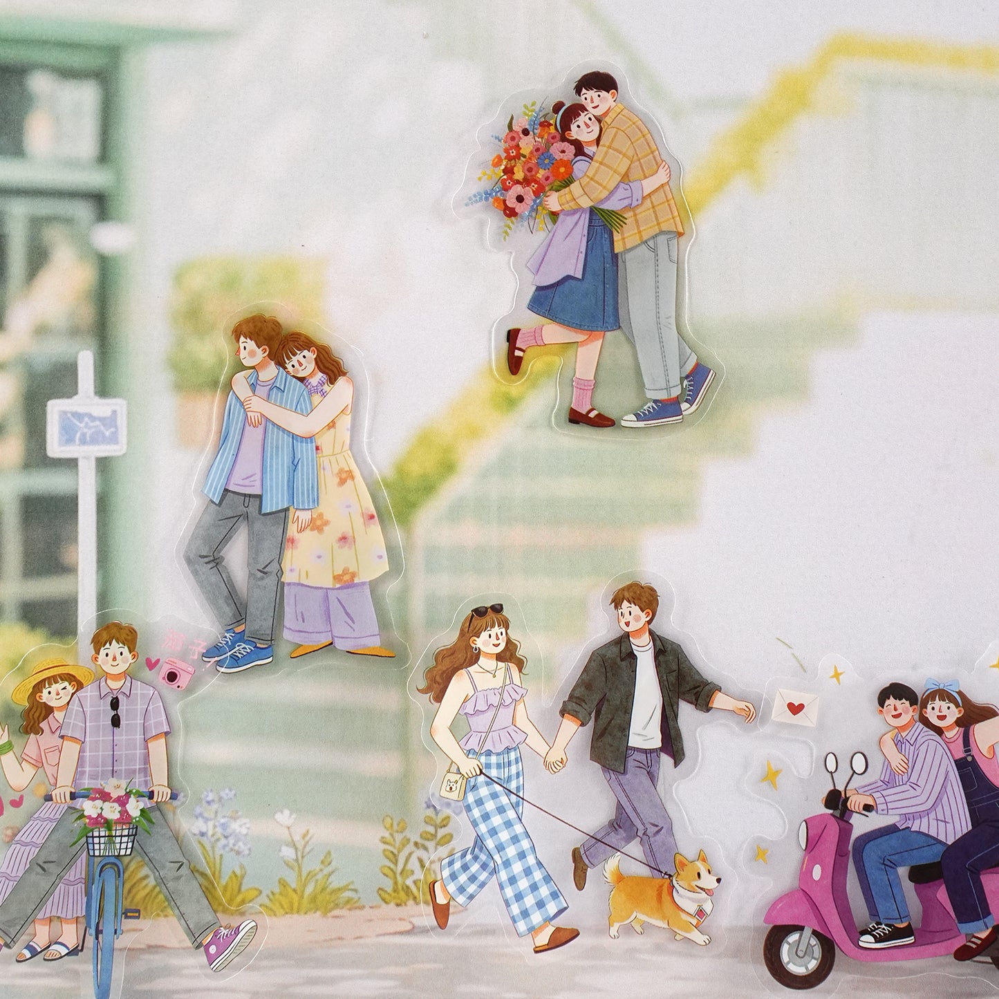 Etori Life 15Pcs Gentle Illustration Love Partner Set Stickers Phone Case Skateboard Tablet Diy Decorative Sticker Suitable for Laptop, Handbag, Album, Diary, Pencil Box, Pen Holder, Helmet, Bicycle, Family Plan, Notepad, handmade Scrapbooking Supplies