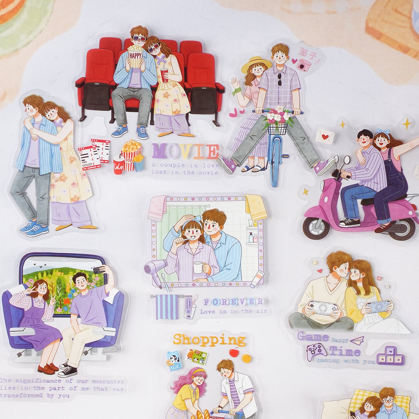 Etori Life 15Pcs Gentle Illustration Love Partner Set Stickers Phone Case Skateboard Tablet Diy Decorative Sticker Suitable for Laptop, Handbag, Album, Diary, Pencil Box, Pen Holder, Helmet, Bicycle, Family Plan, Notepad, handmade Scrapbooking Supplies
