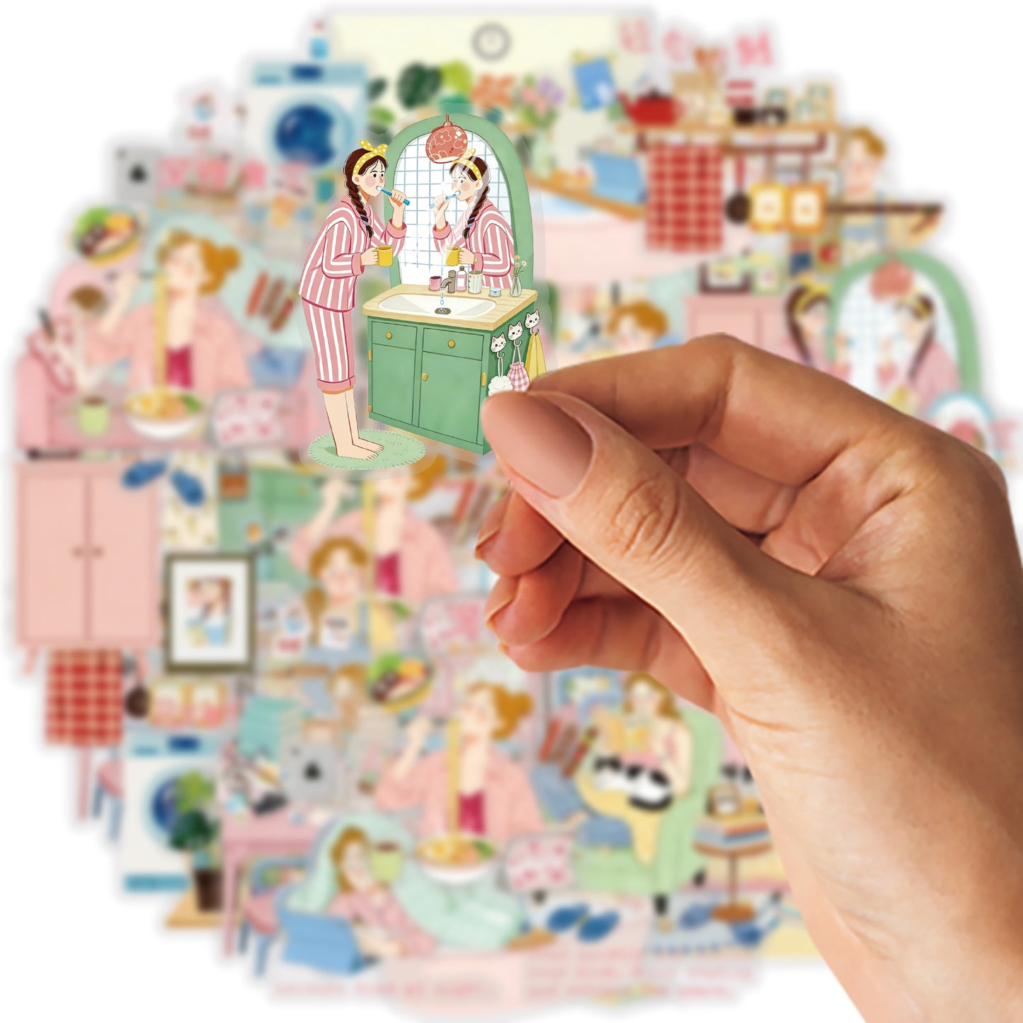 Etori Life 15PCs Living Alone Girls Home Daily Pet Paster Stay at Home Cooking Cat Petting Notebook Goo Card Collage Material Laptop, Handbag, Diary, Pencil Box, Pen Holder, Family Plan Book, Notepad, Postcard and Envelope, Helmet, Bicycle